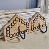 Carved wooden rack with 2 hooks - Home Of Vintage