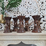 Set of 3 Handcarved woooden candle holder - Home Of Vintage