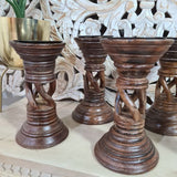 Set of 3 Handcarved woooden candle holder - Home Of Vintage